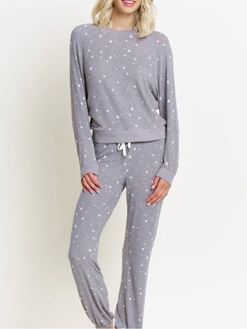 Cozy Star-Print Pajama Set - Gray w Stars